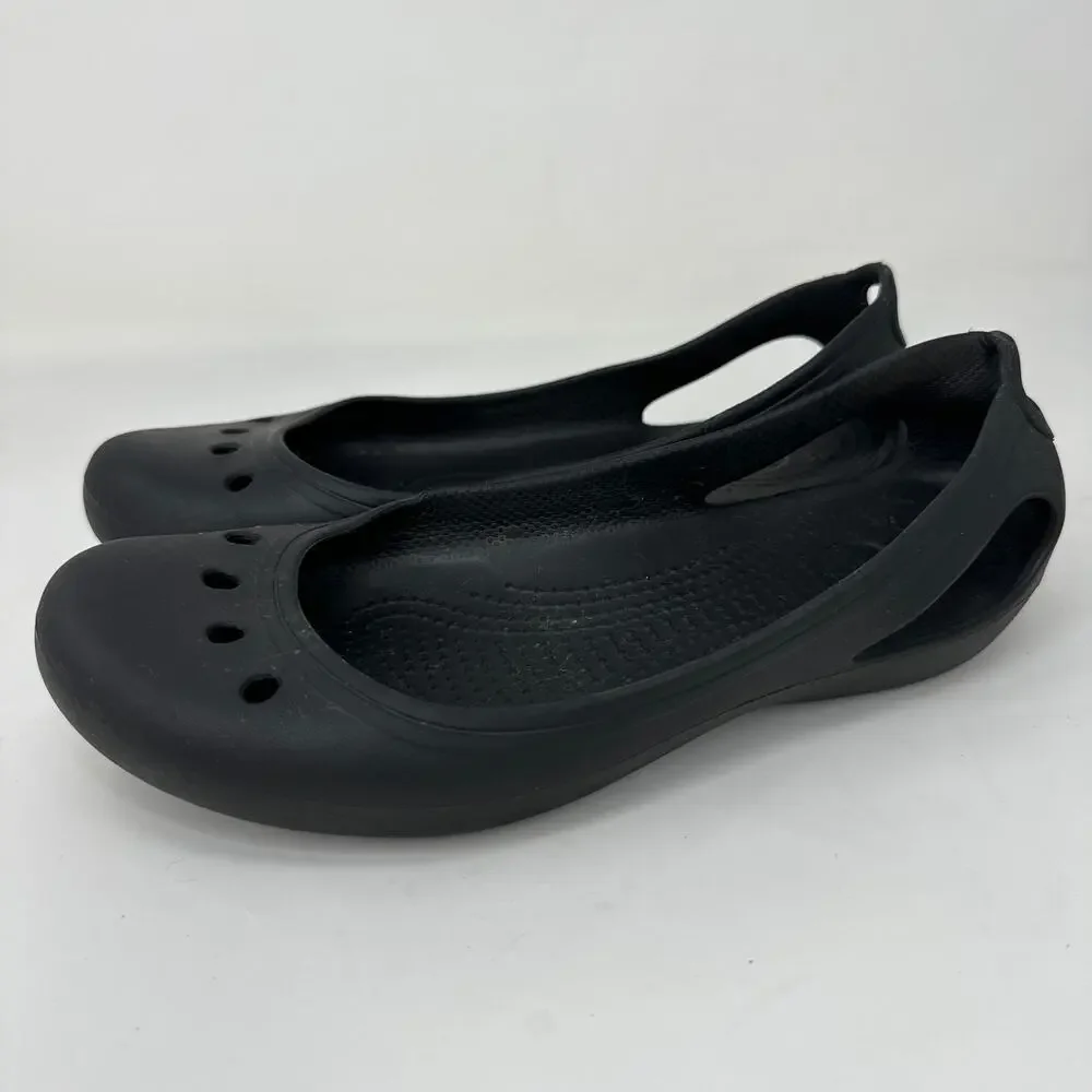 Crocs Kadee Shoes Ballet Flats Cutout Rounded Toe Slip On Black Womens Size 8‎